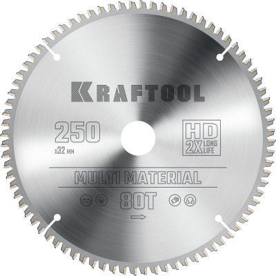 Kraftool multi material, 250 х 32 мм, 80т, пильный диск по алюминию (36953-250-32)