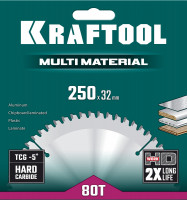 Kraftool multi material, 250 х 32 мм, 80т, пильный диск по алюминию (36953-250-32)