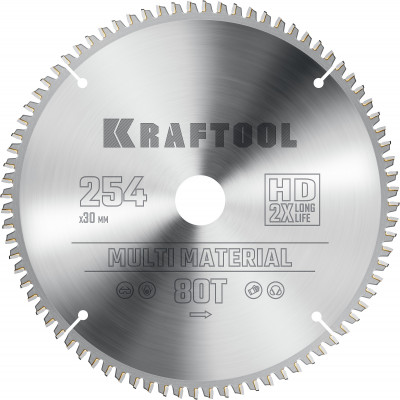 Kraftool multi material, 254 х 30 мм, 80т, пильный диск по алюминию (36953-254-30)