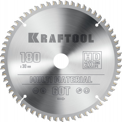 Kraftool multi material, 180 х 30 мм, 60т, пильный диск по алюминию (36953-180-30)