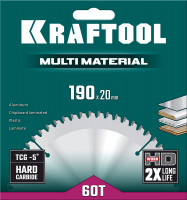 Kraftool multi material, 190 х 20 мм, 60т, пильный диск по алюминию (36953-190-20)