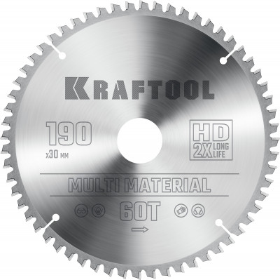 Kraftool multi material, 190 х 30 мм, 60т, пильный диск по алюминию (36953-190-30)