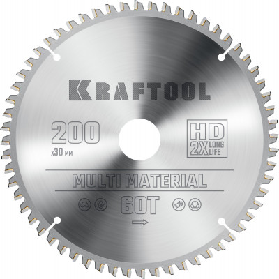 Kraftool multi material, 200 х 30 мм, 60т, пильный диск по алюминию (36953-200-30)