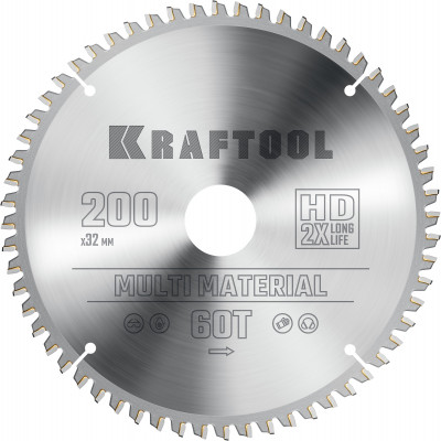 Kraftool multi material, 200 х 32 мм, 60т, пильный диск по алюминию (36953-200-32)