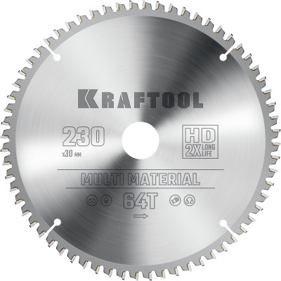 Kraftool multi material, 230 х 30 мм, 64т, пильный диск по алюминию (36953-230-30)