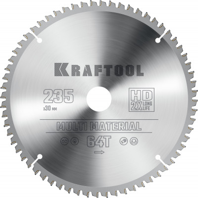 Kraftool multi material, 235 х 30 мм, 64т, пильный диск по алюминию (36953-235-30)