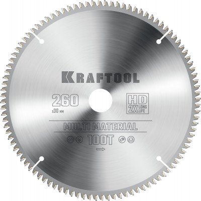 Kraftool multi material, 260 х 30 мм, 100т, пильный диск по алюминию (36953-260-30)