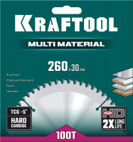 Kraftool multi material, 260 х 30 мм, 100т, пильный диск по алюминию (36953-260-30)