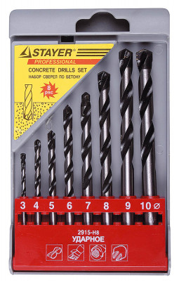 Stayer prohammer 8 шт: d 3-4-5-6-7-8-9-10 мм набор сверл по бетону professional
