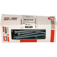 Болт DIN 933 с шестигранной головкой, оцинкованный М6х80, 40шт - коробка Tech-Krep 126504