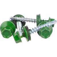 Кровельный саморез Tech-Krep КР сверло 4,8х35 RAL-6002 зелёный 60 шт, коробка с окном 112033