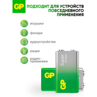 Батарейка крона GP 9V / 6LR61 алкалиновая щелочная Super Alkaline, 1 шт (1604AA21-BC1) 15783871
