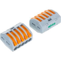 Соединительная клемма с рычажком WAGO 222-415 5-ти проводная, 0,08-2,5 кв.мм, 400В, 32А, без пасты, 40 шт. 2652