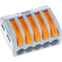 Соединительная клемма с рычажком WAGO 222-415 5-ти проводная, 0,08-2,5 кв.мм, 400В, 32А, без пасты, 40 шт. 2652