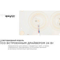 Плата Apeyron светодиодная, 220В, 24Вт прямоуг. с линзой, ДН 02-22