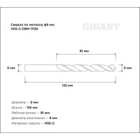 Сверло по металлу HSS-G (9х125х81 мм) Gigant DBM 11130