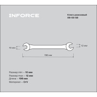Рожковый ключ 10x12мм Inforce, Сталь Cr-V, профессиональный, 06-05-58