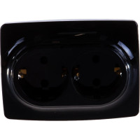 Розетка ЭРА 12-2108-06 2X2P E Schuko со шторками, 16A-250В, IP20, 12, чёрный Б0036447
