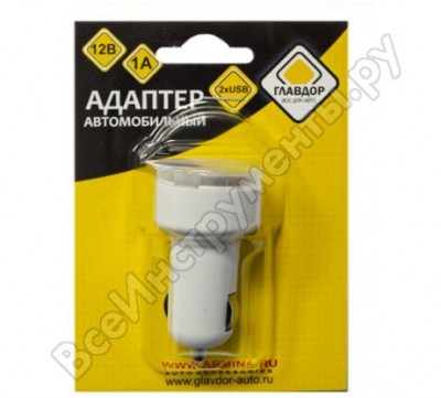 Главдор адаптер автомобильный 2xusb, gl-269 1а, 12в 52014