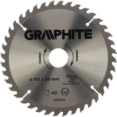GRAPHITE Диск отрезной 185x30 мм, 40 зубьев 55H600