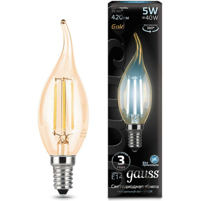 Лампа Gauss LED Filament Candle tailed E14 5W 4100K Golden 104801805