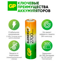Бытовой аккумулятор GP никель-металлгидридный 2шт. NiMH 2700 мАч блистер 270AAHC-2DECRC2/270AAHC-BL2 270AAHC-2DECRC2 15497463