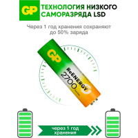 Бытовой аккумулятор GP никель-металлгидридный 2шт. NiMH 2700 мАч блистер 270AAHC-2DECRC2/270AAHC-BL2 270AAHC-2DECRC2 15497463