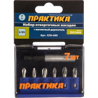 Набор бит (7 шт; PH; PZ; 25 мм + магнитный держатель) ПРАКТИКА 036-490