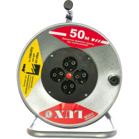 Силовой удлинитель на металлической катушке LUX К4-Е-50 50м 4 розетки с з/к 44150 4606400419457