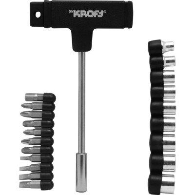 Отвертка с Т-образной рукояткой сменными битами и головками KROFT 21 в 1 203022