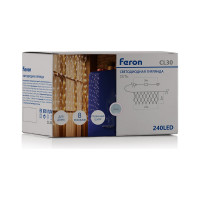 Светодиодная гирлянда FERON CL30 сеть 2х2м + 3м 230V белый c питанием от сети, прозрачный шнур, 26748