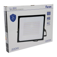 Светодиодный прожектор Feron LL-924 2835 SMD 200W 6400K IP65 AC220V/50Hz, черный с матовым стеклом 29499