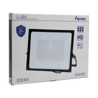 Светодиодный прожектор Feron LL-924 2835 SMD 200W 6400K IP65 AC220V/50Hz, черный с матовым стеклом 29499