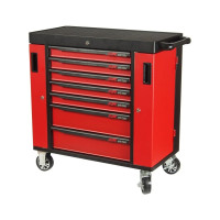 Тележка инструментальная (7 секций, красная, на колесах, с двумя боковыми ящиками) JTC S1070