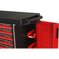 Тележка инструментальная (7 секций, красная, на колесах, с двумя боковыми ящиками) JTC S1070