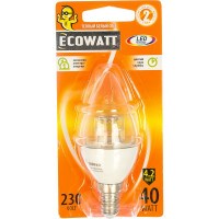 Светодиодная лампа ECOWATT B35 4.2W 2700K E14 CL 300 теплый белый свет свеча прозрачная 4606400419389
