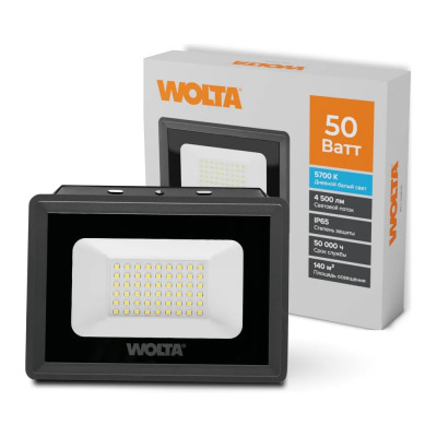 Светодиодный прожектор Wolta 5700K, Холодный свет, 50Вт, светодиоды SMD, IP65, цвет серый WFL-50W/06
