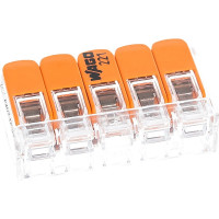 Соединительная клемма с рычажком WAGO 221-415 5-ти проводная, 0,14-4 кв.мм, 450В, 32А, без пасты, 25 шт. 2662