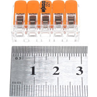 Соединительная клемма с рычажком WAGO 221-415 5-ти проводная, 0,14-4 кв.мм, 450В, 32А, без пасты, 25 шт. 2662