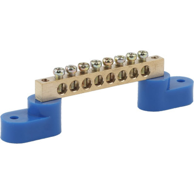 Шина N ноль на двух угловых изоляторах ЭРА NO-222-67 ШНИ-8х12-8-У2-Синий, 10 штук Б0033446