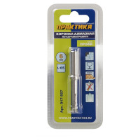 Коронка алмазная по керамограниту/керамике Профи (6х65 мм) ПРАКТИКА 917-507