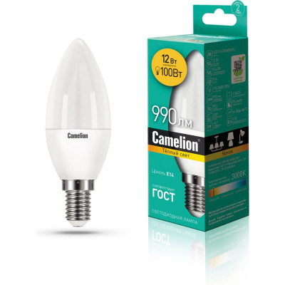 Светодиодная лампа Camelion LED12-C35/830/E14 12Вт 220В 13687