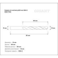 Сверло по металлу HSS-G (13х151х101 мм) Gigant DBM 11133