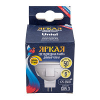Диммируемая светодиодная лампа Uniel Форма JCDR Серия ЯРКАЯ LED-JCDR 6W/WW/GU5.3/FR/DIM PLP01WH UL-00003991