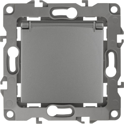 Розетка ЭРА 12-2103-12 2P E Schuko со шторками с крышкой, 16A-250В, IP20, 12, графит Б0019327