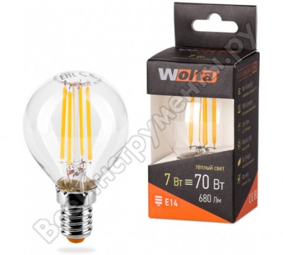 Wolta Лампа LED FILAMENT, 3000К, 25Y45GLFT7E14