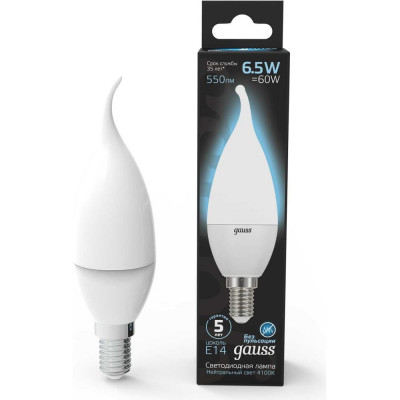 Лампа Gauss LED Candle tailed E14 6.5W 4100K 104101207