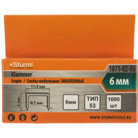 Скоба закаленная (1000 шт; 6 мм; Тип 53) для степлеров Sturm 1071-02-06