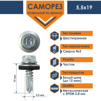 Кровельный саморез Daxmer 5,5x19 цинк, сверло №3, 250 шт. 00000304285