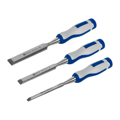 Набор плоских стамесок: 8, 16, 22мм, длина 140мм, CR-V, двухкомпонентные рукоятки, 3шт КОБАЛЬТ 245-664